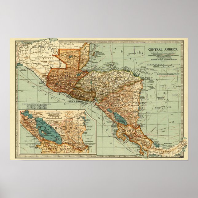 Póster América Central Mapa Panorâmico América Central 2 (Frente)