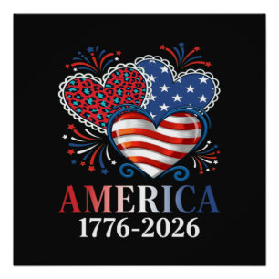 Póster américa corações 1776-2026 patriótico
