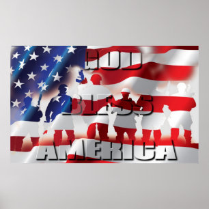 Póster América Deus abençoe Patriótica Belo Impressa