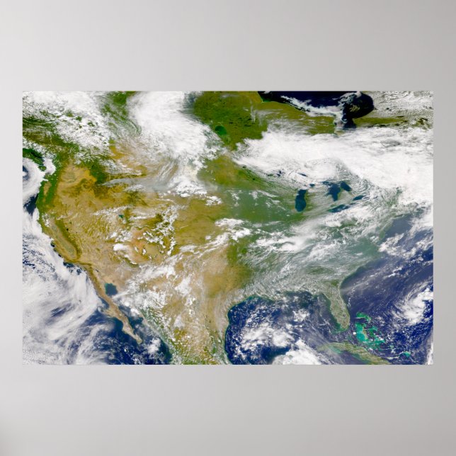 Poster América Do Norte Com Fumaça Visível Em Locais. (Frente)