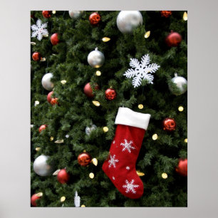 Poster América do Norte. Condecorações de Natal na árvore