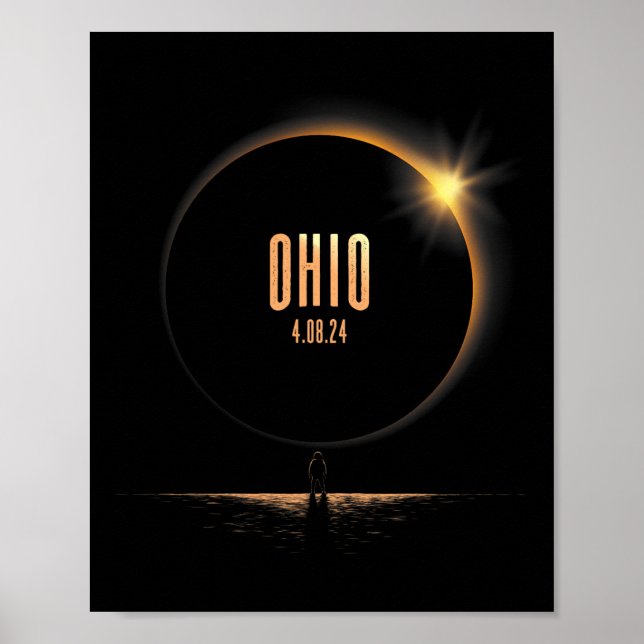 Poster América do Norte Total Eclipse Solar 2024 Ohio Usa (Frente)