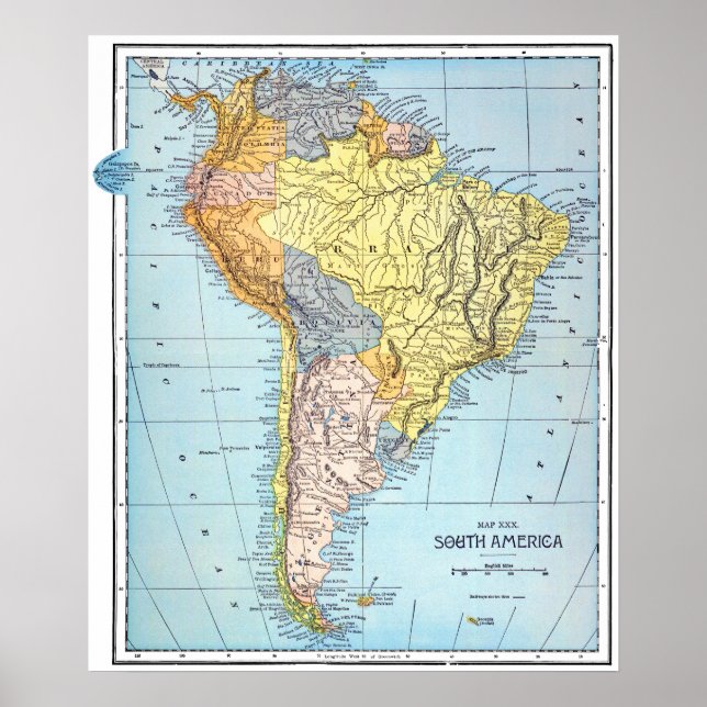 Póster AMÉRICA DO SUL: MAP, c1890 (Frente)