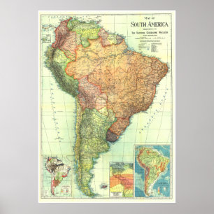 Poster "América do Sul: mapa detalhado de 1921...