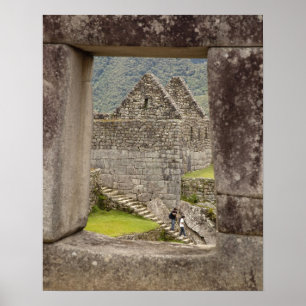 Póster América do Sul, Peru, Machu Picchu. Dois turistas
