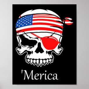Poster América Pirata Crânio Bandeira 4 de julho Independ
