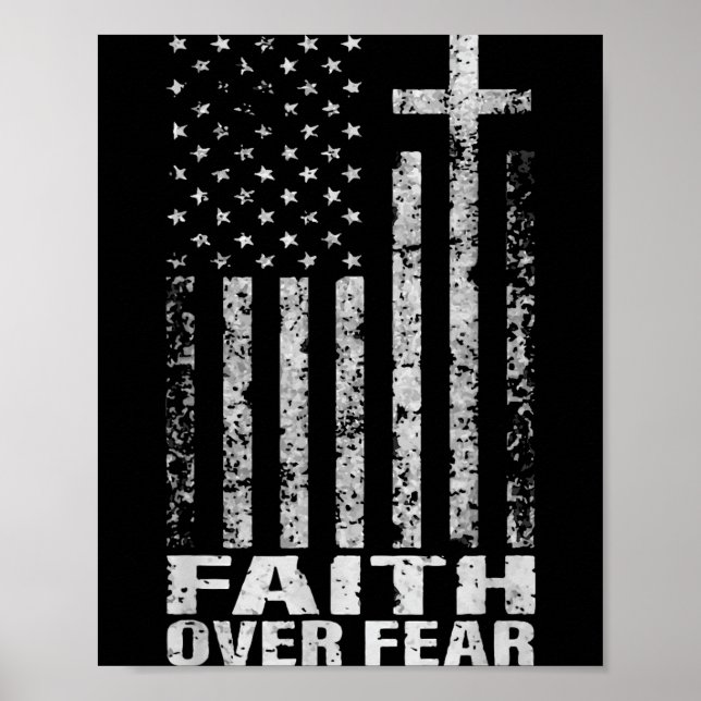 Poster America Pride Us Flag Faith Over Fear Christian Bi (Frente)
