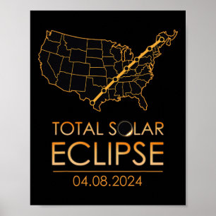 Poster América Total Eclipse Solar 8 de abril de 2024 Map