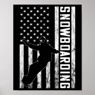 Poster America Vintage Usa Flag Snowboarder Snowboard Sno