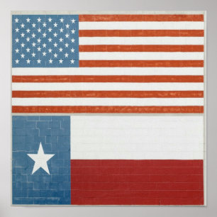 Poster American and Texas Flag USA Red White and Blue