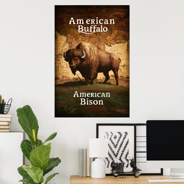 Poster American Bison em um mapa (Escritório em casa)