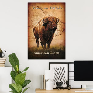 Poster American Bison no mapa