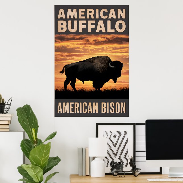 Poster American Bison Sunset Silhouette (Escritório em casa)