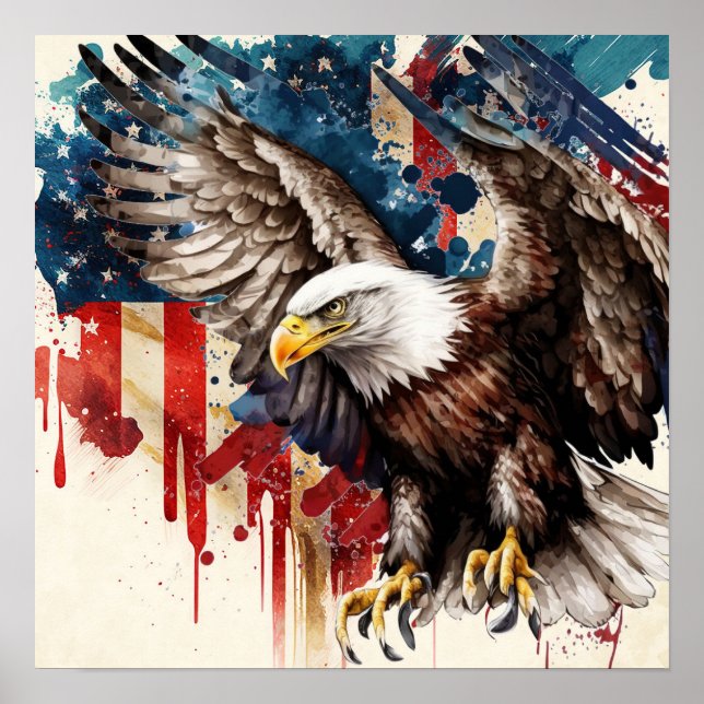 Poster American Eagle com bandeira dos EUA desenhada (Frente)