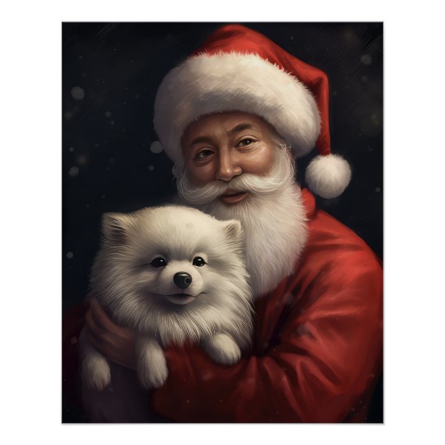 Póster American Eskimo com Papai Noel Natal Festivo (Frente)