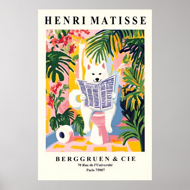 Poster American Eskimo Dog on Toilet Funny Bathroom Print (Frente)