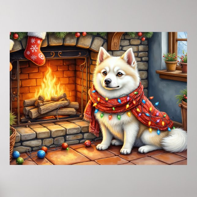 Poster American Eskimo Fireplace with Christmas Lights (Frente)