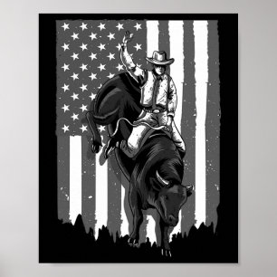 Poster American Flag Bull Riding Cowboy 4 De Julho Patri