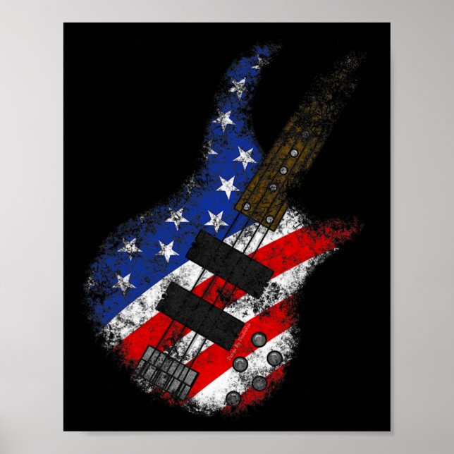Poster American Flag Byss Guitar Usa Independence Day 4th (Frente)