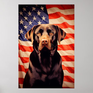 Poster American Flag Chocolate Labrador