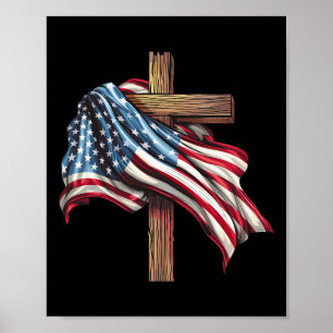 Poster American Flag Christian Cross Jesus 4 de julho