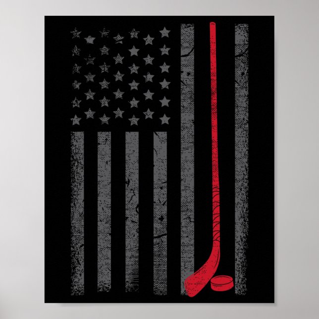 Poster American Flag Ice Hockey Stick Puck Player Jersey  (Frente)