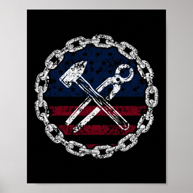 Poster American Flag Ironworker e ferramentas (Frente)