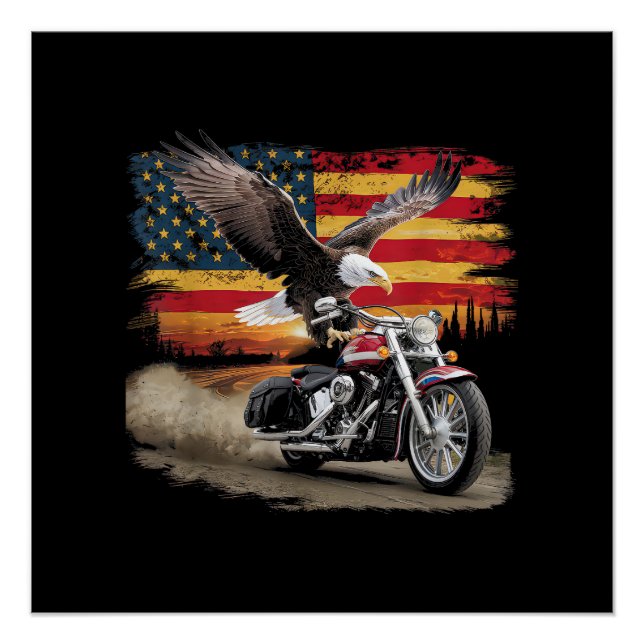 Póster American Flag Motorcycle Tshirt USA Flag Biker Ret (Frente)