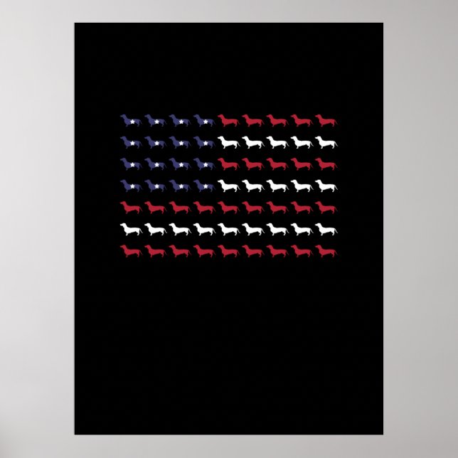 Poster American Flag Silhouette Dachshund 4 De Julho (Frente)
