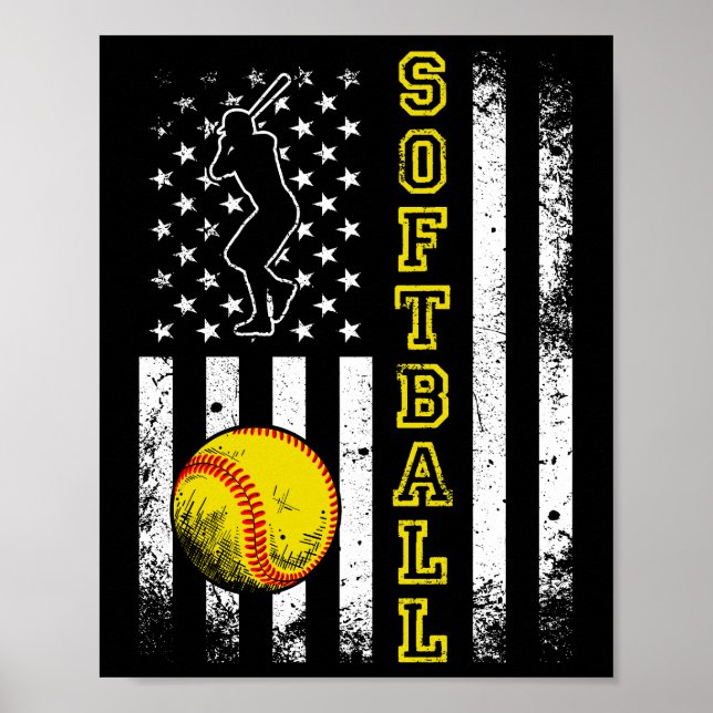 Poster American Flag Softball Team Vintage Engraçado (Frente)