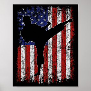 Poster American Flag Usa High Kick Karate Silhouter Patr