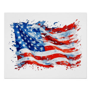 Póster American Flag USA Watercolor 4 de julho