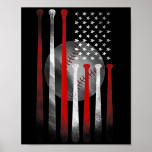 Poster American Flag Vintage Baseball Flag Pai Mãe Tee