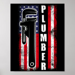 Poster American Flag Vintage Plumber Wrench