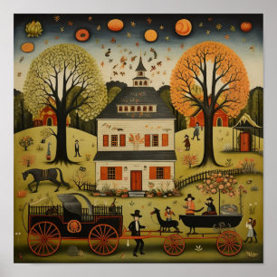 Poster American Folk Art Large White House (Grande Casa B