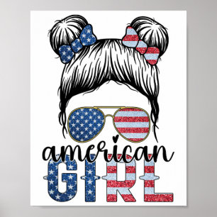 Poster American Girl 4 de Julho Coque Desgrenhado Bandeir