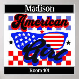Poster American Girl. Estrelas e Stripes. Óculos de Praia