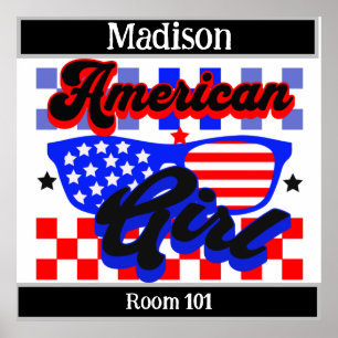 Poster American Girl. Estrelas e Stripes. Óculos de Praia