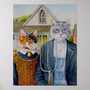 Poster American Gothic Parody Painting Watercolor 11x14