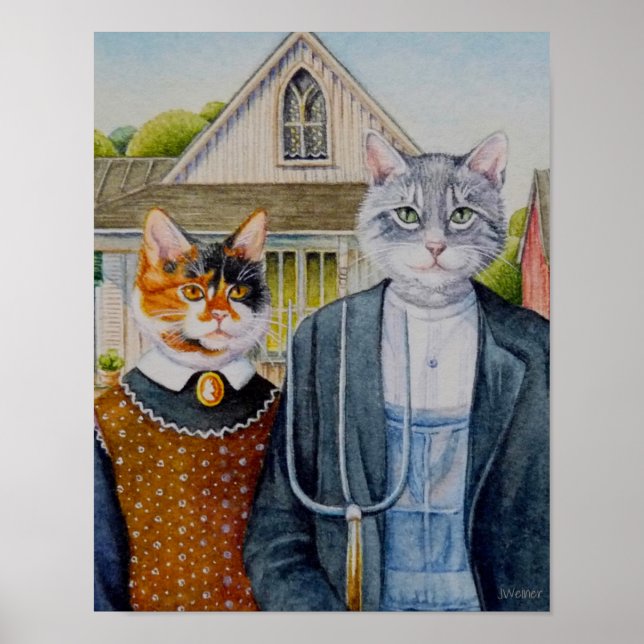 Poster American Gothic Parody Painting Watercolor 11x14 (Frente)