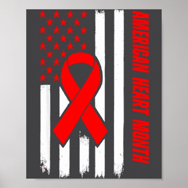 Poster American Heart Disease Awareness Month Ribbon Red  (Frente)