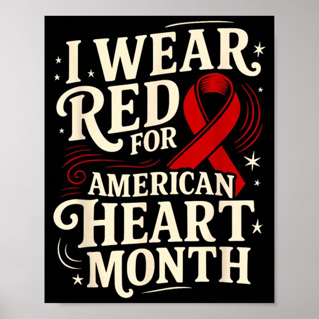 Poster American Heart Disease Awareness Month Ribbon Red  (Frente)