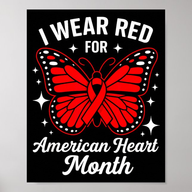 Poster American Heart Disease Awareness Month Ribbon Red  (Frente)