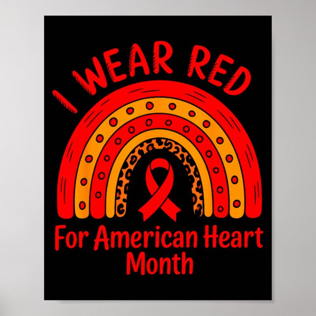 Poster American Heart Disease Awareness Month Ribbon Red  (Frente)