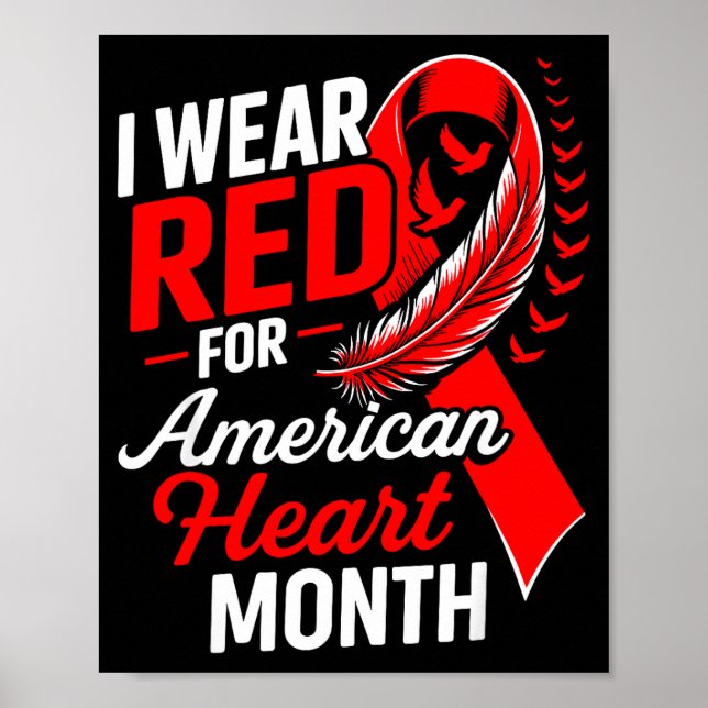 Poster American Heart Disease Awareness Month Ribbon Red  (Frente)