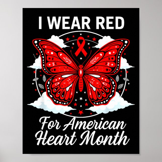 Poster American Heart Disease Awareness Month Ribbon Red  (Frente)