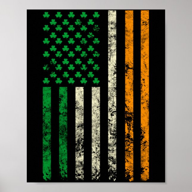Poster American Ireland Flag Shamrock Irish Patricks Day  (Frente)