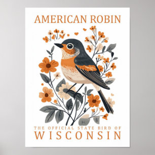 Poster American Robin Bird, Viagem de Wisconsin