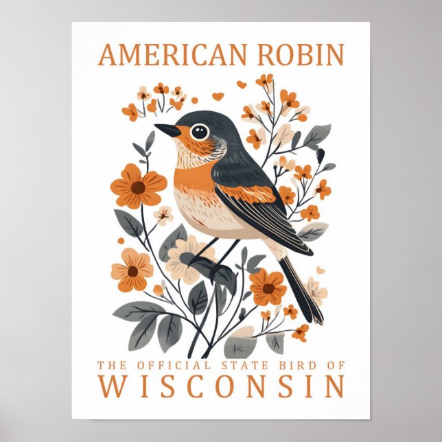 Poster American Robin Bird, Viagem de Wisconsin (Frente)