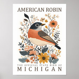 Poster American Robin Bird, Viagem do Michigan EUA
